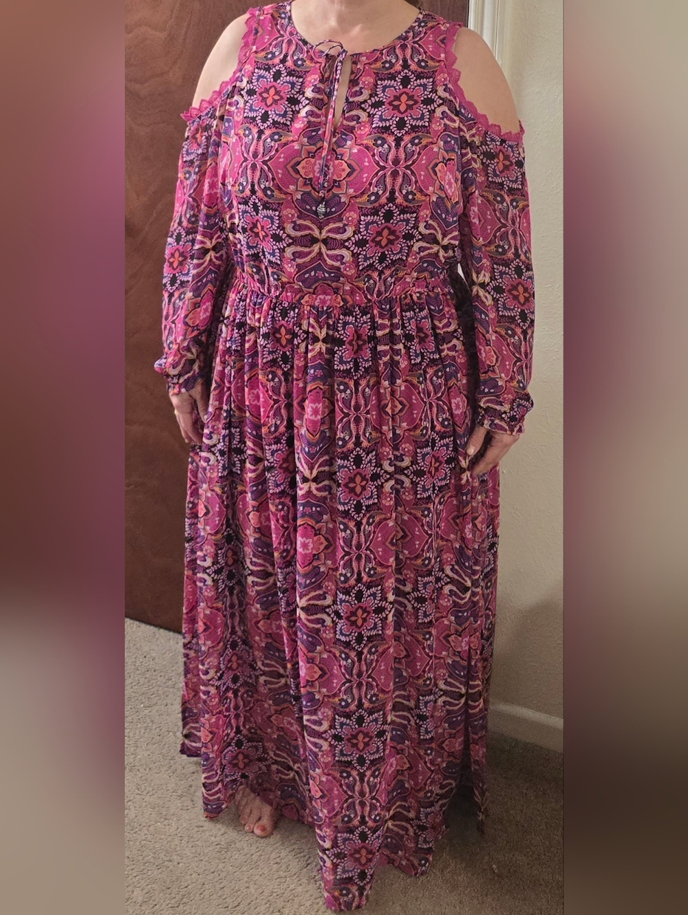 Lane Bryant Vibrant Pink Long Sleeve Dress - Picture 3 of 9